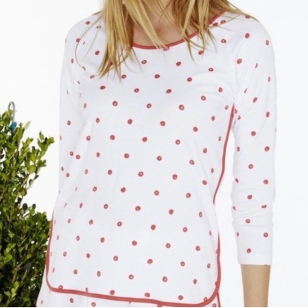 Lake Pajamas Long Sleeve Pima Cotton Sleep Set White Red Persimmon Dot XS